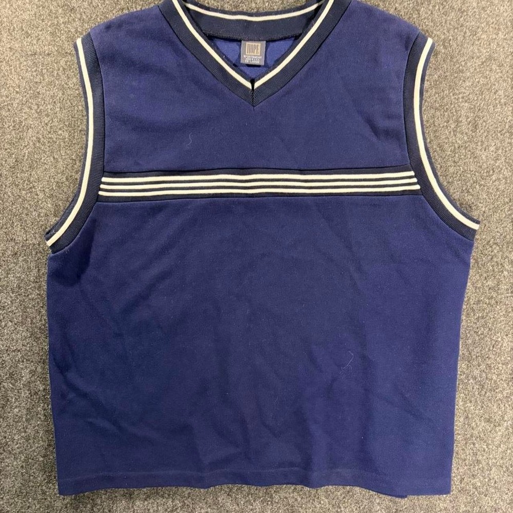 Vintage Hope Sportswear Navy Blue Striped Tank Top Made in USA Mens 2XL 90s Y2K